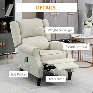 Ultimate Comfort Beige Wingback Push Back <b>Recliner</b> Chair with Heat and Massage for Living Room - Product Image 6