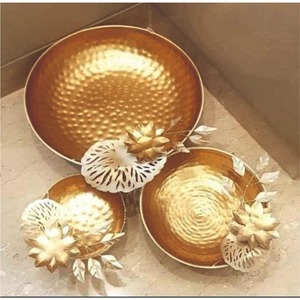 Luxury Handcrafted Brass Finish Urli Bowl Set Traditional Indian Flower Pot <b>Stand</b> for Luxury Hotel Office Lobby Interior Decor - Product Image 1