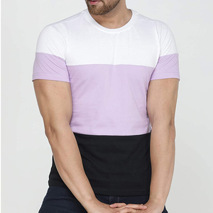 T-shirt pour homme à blocs de couleur, manches courtes, col rond, coupe classique, tricoté, blanc uni sur noir, 100% coton - Product Image 4