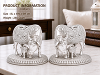 Patung Sapi dan Anak Sapi Modern Berlapis Perak 999 dari Kuningan 8x5x6cm 100% Kuningan untuk Puja Dekorasi Kuil Hadiah Spiritual Ulang Tahun