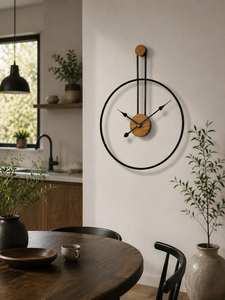 Modern Metal <b>Wall</b> <b>Clock</b> Minimalist Round Design Wood Accent Contemporary Decorative Timepiece Luxury Home Interior <b>Wall</b> <b>Decor</b> - Product Image 2