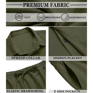 Ensemble coordonné deux pièces pour homme, chemise boutonnée et short, tenue décontractée de plage, shorts unis, ensemble coordonné pour tous les jours - Product Image 5