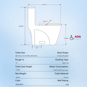 1.1/1.60 GPF doppio filo Gloss wc bianco acqua-risparmio allungata altezza Comfort montato pavimento morbido chiusura sedile 1000 - Product Image 2