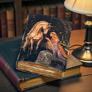 Diario de cuero creativo hecho a mano con diseño de unicornio, cuaderno de fantasía con papel de borde deshilachado vintage, diario encuadernado en cuero, regalo de Rajastán - Product Image 2