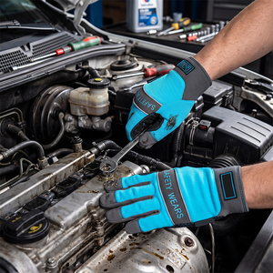 Industrial Safety <b>Gloves</b> <b>Silicon</b> Printed Leather Work <b>Gloves</b> with Mechanic Hand Protection for Mechanical Work - Product Image 5