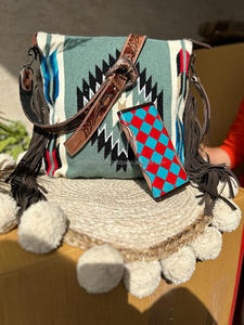 Cowgirl Handcrafted Saddle Blanket Genuine Leather Fringe Shoulder <b>Handbag</b> & Stylish Tooled Cowhide Wallet Combo Set for Women's - Product Image 2