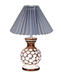 Hand-carved ball wood <b>table</b> lamp peach pleated shade unique decorative <b>bedside</b> light for nursery living room wholesale OEM - Product Image 4