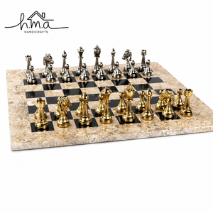 Luxury Brass <b>Chess</b> Set with Marble Style <b>Board</b> Gold and Silver Metal Pieces Classic Square Strategy <b>Game</b> Collection - Product Image 1