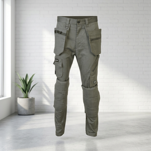 Pantalones de Trabajo Color Verde Oliva para Hombre con Múltiples Bolsillos Utilitarios, Insertos para Rodilleras y Cierre de Botones - Product Image 1