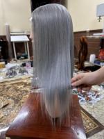 HOT-Perruque de cheveux humains gris Lace Front 180% lisses, perruques de cheveux humains vietnamiens Remy, perruque gris argenté Lace Front