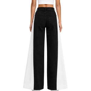 Jean large noir personnalisé pour femme, taille haute, en denim bicolore, style décontracté streetwear, pantalon tendance coupe ample - Product Image 2