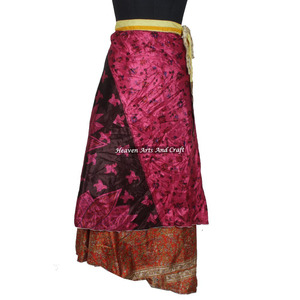Two Layer Wrap <b>Skirt</b> Made of Vintage Saris 2 Layer <b>Reversible</b> Magic Silk Saris Wrap Long <b>Skirt</b> Plus Size Vintage Silk Magic 38" - Product Image 4
