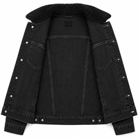Veste en denim sherpa noire personnalisée pour homme |   Veste en jean pour camionneur OEM |   Manteau en jean d'hiver à col en polaire, marque privée, logo personnalisé