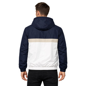 Blouson de course unisexe bleu marine et blanc à blocs de couleur, à capuche, avec fermeture éclair, décontracté, sportif, imperméable, respirant, léger, pour l'été - Product Image 2