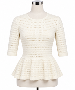 Suéter de punto de ganchillo Prime Vista para mujer, top de manga corta con peplum, jersey transpirable de viscosa y nailon, cuello en V, primavera-verano - Product Image 2