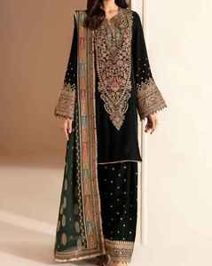 Ensemble de soirée 3 pièces Shalwar Kameez traditionnel pakistanais en velours de haute qualité pour femme, faible MOQ 2026 - Product Image 1