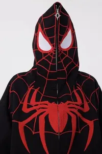 Sweat-shirt à capuche unisexe imprimé et brodé Spider-Man, pull sportif avec logo frontal, séchage rapide, poches, coupe classique - Product Image 2