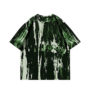 Men's Oversized <b>Tie</b>-<b>Dye</b> Striped Short Sleeve Knitted <b>T</b>-<b>Shirt</b> O-Neck Casual Breathable Cotton/Bamboo Fiber 260g White - Product Image 3