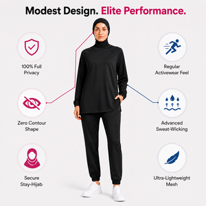 7 Day Sample 260GSM 3 Piece Modest Sport Set <b>Raglan</b> <b>Top</b> Jogger Hijab OEM ODM Factory Direct - Product Image 4