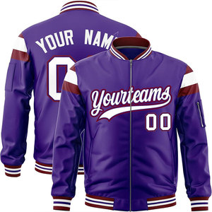Chaqueta Varsity Morada para Hombre, Corte Regular, Cuello Alto, Cierre de Cremallera, Lona Ecológica, Estilo Casual, Ropa de Invierno, Servicio OEM - Product Image 4