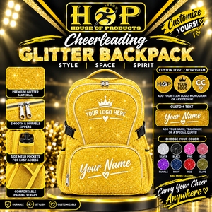 Mochila brillante personalizada con logotipo bordado, mochila deportiva para animadoras, color personalizado, unisex, mochila para práctica de baile y animación. - Product Image 1