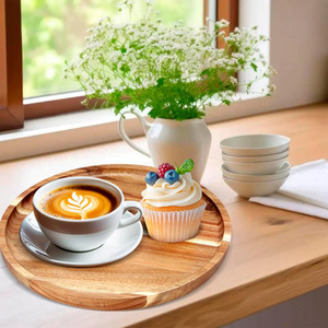 จานไม้อะคาเซียทรงกลมสำหรับเสิร์ฟอาหารเรียกน้ำย่อยชีสถาดตกแต่งอาหารเย็นสำหรับโต๊ะอาหารในห้องครัวในบ้าน - Product Image 5