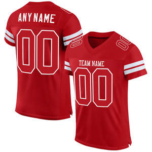 Camiseta de Fútbol Americano Personalizada, Color Rojo, con Nombre y Número del Equipo Impresos, para Hombre y Mujer, Tallas Grandes, Secado Rápido y Transpirable - Product Image 1