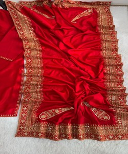 <b>Red</b> <b>Silk</b> Salwar Kameez With Embroidered Dupatta Women Wear Wedding Party Outfit India Pakistan Style MBL- DN-589 Hamia 85334 - Product Image 4