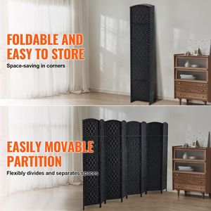 Divisorio per Stanza in Bambù Intrecciato a Mano, Portatile e Autoportante, Schermo Pieghevole a 6 Pannelli con Cerniere per Uso Interno - Product Image 5