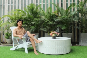 Modern Fox Eyes Pattern <b>Round</b> GFRC Concrete Coffee <b>Table</b> Lightweight Weather Resistant Outdoor <b>Patio</b> Furniture - Product Image 5