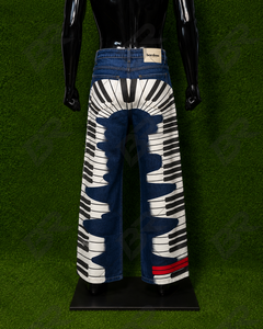 Jean droit en denim pour homme, imprimé touches de piano, coupe ample, délavé - Product Image 2