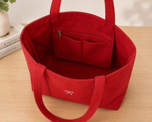 <b>Red</b> Canvas Tote Bag With <b>Bow</b> Embroidery Solid Color Minimalist Style All Seasons Shopping Bag - Product Image 5