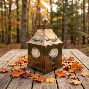 ARTISAN DESIGN Square <b>Brass</b> <b>Lantern</b> with Glass Panels Durable Home Decoration Candle Holder - Product Image 5