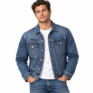 Custom <b>Men</b> <b>Denim</b> <b>Jacket</b> Cotton <b>Denim</b> Material Button Closure Durable Construction Comfortable Fit Casual Streetwear OEM - Product Image 1