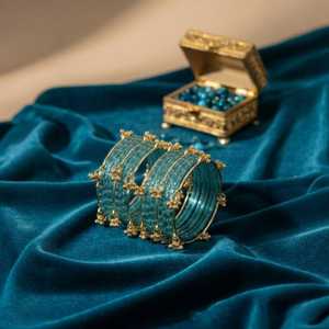 Bracelets en verre bleu ciel en forme de goutte de pluie, best-sellers, avec détails plaqués or, ensemble de mariage haut de gamme pour femmes - Product Image 1