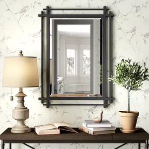 Miroir mural moderne en métal noir, grand miroir rectangulaire décoratif pour salon, salle de bain, entrée - Product Image 3