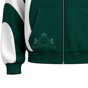 Custom Logo Green White Color Blocking Tracksuit 100% Set Full <b>Zip</b> <b>Hooded</b> 450 Gsm Sweatshirt Pants - Product Image 4
