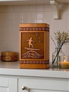 Handmade Eco-Friendly Durable Wooden Cremation Urn for Surfer <b>Memorial</b> Personalized Ashes <b>Box</b>-200 Cubic Inch Capacity - Product Image 1