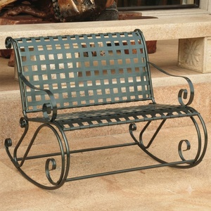 KHP European Style Wrought Iron Rocking <b>Swing</b> <b>Bench</b> Weather-Resistant Antique Metal Patio 2-Seater for Porch - Product Image 3
