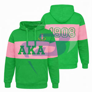 Alpha |   Kapa |   Sweat à capuche Alpha AKA Sorority vert et rose pour l'hiver, avec broderie courte et impression de passepoil, vêtement universitaire - Product Image 1