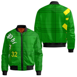 Blouson bomber à carreaux verts pour homme, veste décontractée à fermeture éclair, coupe-vent en polyester avec numéro 32 et logo imprimé - Product Image 1