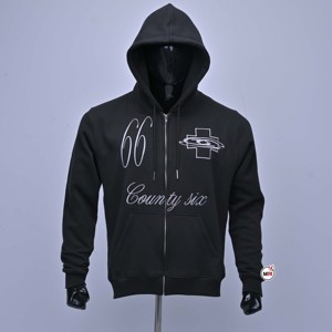Men's Black Embroidered Hooded Zipper Sweatshirt Oversized Cotton French Terry Casual OEM Autumn Breathable Streetwear Fashion - Product Image 1