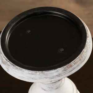 Elegant White Distressed Wood Tabletop Centerpiece <b>Candle</b> Holder Set Handcrafted Antique White Wooden - Product Image 5