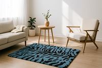 Tapis en laine tufté à la main, design abstrait moderne bleu et noir personnalisable, lavable, fait main, pour la maison, les pique-niques ou tout autre espace