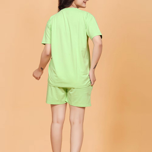 Ensemble deux pièces d'été pour femme, imprimé uni, t-shirt et short, tissu léger en coton, personnalisable, vente chaude - Product Image 4