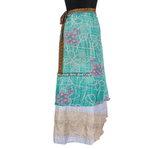 Faldas de Seda Vintage Indias Multiusos para Mujer, Falda Larga Cruzada de 2 Capas Reversible, Estilo Bohemio, Talla Grande - Product Image 5