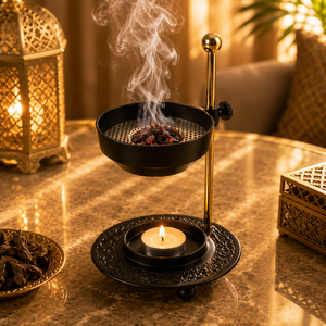 Antique Gold Finished Brass <b>Bakhoor</b> Burner Set With Tray & Tong Arabic <b>Oud</b> Incense Holder for Home Fragrance Ramadan Eid Gift - Product Image 5
