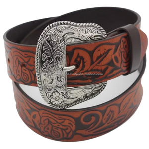 Classic Hand Carved Floral Embossed Designer Top Grain Genuine Western <b>Leather</b> <b>Tooling</b> Belt for Men and Women - Product Image 3