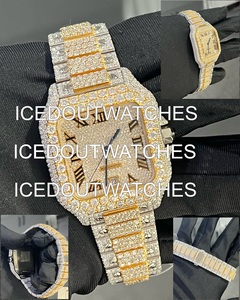 Men's Customized Square <b>Case</b> Stainless Steel & Moissanite Band Quartz Movement Glass Dial Wrist <b>Watch</b> - Product Image 1