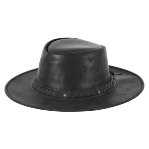 Wholesale Genuine Crazy Horse Leather Australian Outback Cowboy <b>Hat</b> Braided Band Black Unisex <b>Western</b> Ranch <b>Hat</b> All Seasons - Product Image 2
